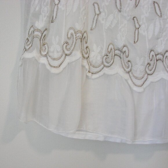 Elena Baldi White Silk Embroidered Tank Top Ruffled Boho Gold Thread Italy Small - Picture 11 of 15